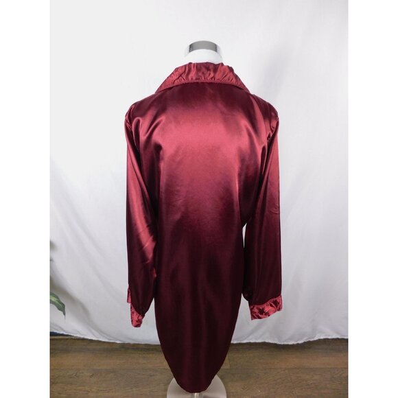 BRIDEnBRIDESMAID Shirt Womens Large Burgundy Satin Nightshirt Button Front - Picture 7 of 11